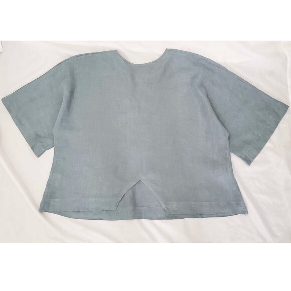 Yuvita Women's 100% Linen Sage Three-Quarter Sleeve Quotidian Top Pullover Shirt - Picture 5 of 11